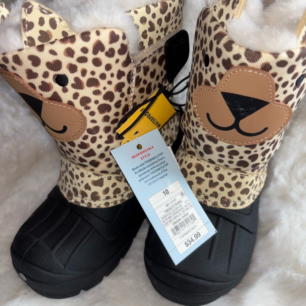 CAT & JACK Little Girls Leopard cheetah Boots Waterproof Snow Rain boots - NWTS